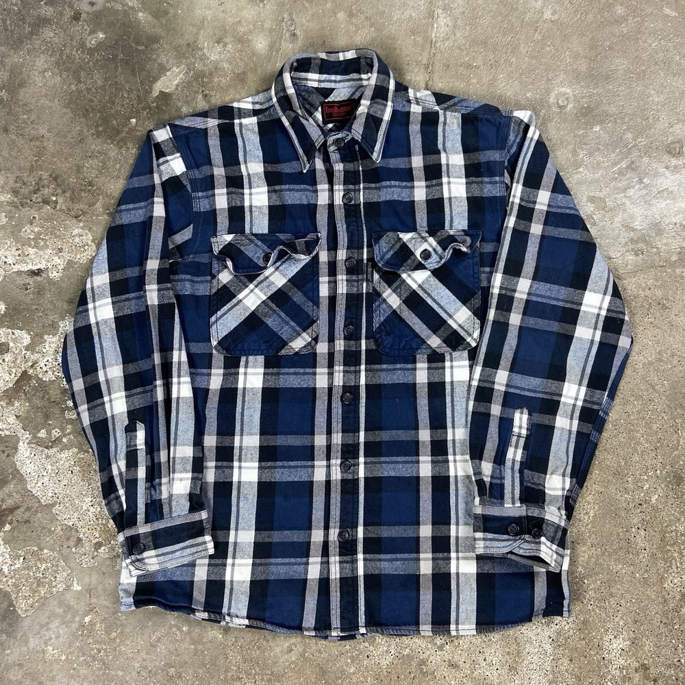 Five Brother Flannel Shirt Size Medium Blue Plaid Long Sleeve Utility Work Wear